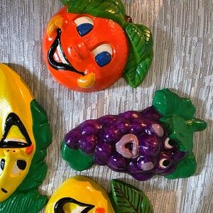 Vintage ANTHROMORPHIC FRUIT FACES CHALKWARE